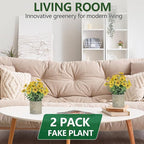 2 Pack Small Fake Plants Potted Artificial Plants Artificial Flowers Potted Faux Flower Daisy with Eucalyptus Leaves for Home Decor Office Room Farmhouse Indoor Table Bathroom Decor（Yellow）