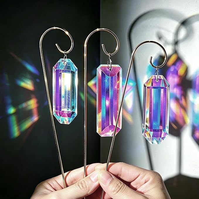 3 Pack Big Crystal Suncatcher Plant Stakes with Golden Trellis – AB Colored Prisms for Indoor Potted Plants, Rainbow Maker Garden Sun Catcher, Window Hanging Crystals for Home Outdoor Decor