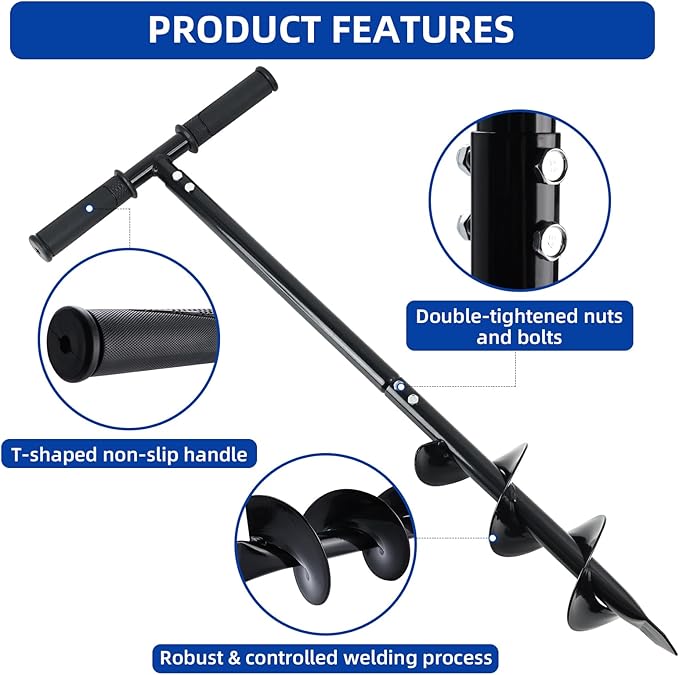 Heavy Duty Manual Garden Auger Drill 4" x 42" Post Hole Digger Hand Spiral Drill for Digging Planting Bulb Bedding