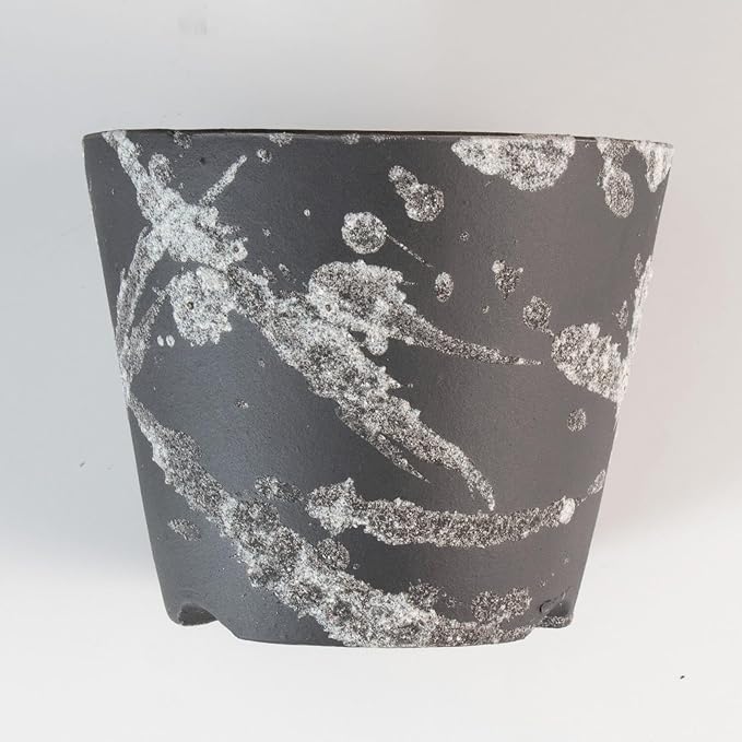 Wazakura Shigaraki Series Small Handmade Ceramic Bonsai Pot with Drainage Hole, Made in Japan, Garden Trainning Contanaire, Flower Succulent Houseplant Planter - White Brush Strokes