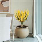 Artificial Green Edged Gold Leaf Spiny Agave Plant with 23 Leaves, 19.68in Faux Agave for Indoor & Outdoor Home Decor Perfect for Porch Living Room Bedroom Patio & Office