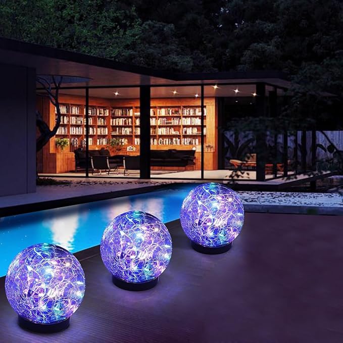 SyouHome Solar Garden Lights Outdoor Waterproof, 6 Pack Cracked Glass Ball Light, Ground Landscape Garden Decor, Solar Globe Decorative for Pathway/Patio/Lawn/Yard (Multicolor)