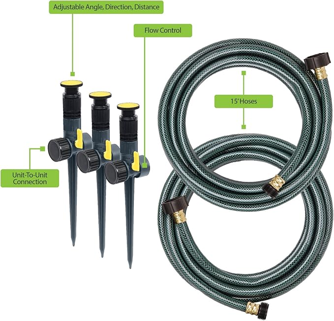 Melnor 65191AMZ Adjustable Spike Set Sprinkler Bundle, Green, Yellow