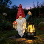 Garden Gnomes Statue with Solar Outdoor Lights, Resin Outdoor Solar Gnome Decorations for Yard Garden, Patio Gnome Gifts for Mom (Art Deco)