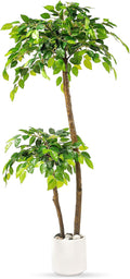 4FT Artificial Ficus Tree with White Planter and Pebbles,Faux Silk Tree with Lifelike Leaves and Realistic Trunk,Tall Fake Potted Plant for Home and Office Décor Indoor and Outdoor (4FT)