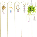 HDCRYSTALGIFTS 6PCS Small Trellis with Crystal Sun Catchers for Potted Plants, 13.5inch Fairy Garden Plant Stakes Suncatchers for Mini Potted Indoor Outdoor Decorations (Sun & Moon Styles)
