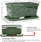 Ceramic Orchid Pot 10 * 4.3 * 4.3Inch Orchid Planter with Holes for Repotting Indoor Flower Plant Pot with Drainage and Saucer, Arctic Green