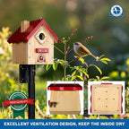 SISTERBIRD Wren Bird House, Premium Wooden Bird Houses for Outside, Classic Cabin Design Birdhouses for Outdoors, Hanging Bird House, Red-Breasted Nuthatch Wren Chickadee