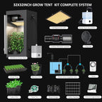 Upgrade Integrated Auto Grow Tent Kit Complete Kit, S1000 LED Grow Light, 32"x32"x64" Grow Tent, 4“ Ventilation with Inline Fan, Carbon Filter, Irrigation Kit, Humidifier and Clip Fan