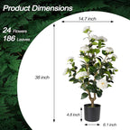 Artificial Camellia Tree 2 Pack - Realistic Camellia Plants in Pot with White Flowers, Lifelike Faux Greenery for Living Room, Patio, or Wedding, White
