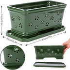 Orchid Pot with Holes12 Inch Ceramic Plant Pots with Drainage Holes and Tray, Promoting Air Circulation and Drainage, Indoor/Outdoor Green Flower Pots