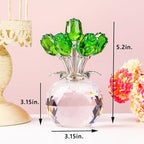 YWHL Handmade Crystal Green Rose Flower Figurine with Round Vase, Bouquet Rose Flowers Gifts for Wife Mom on Anniversary Birthday Christmas, Glass Rose Flower for Sister Friends, Wedding Home Decorati