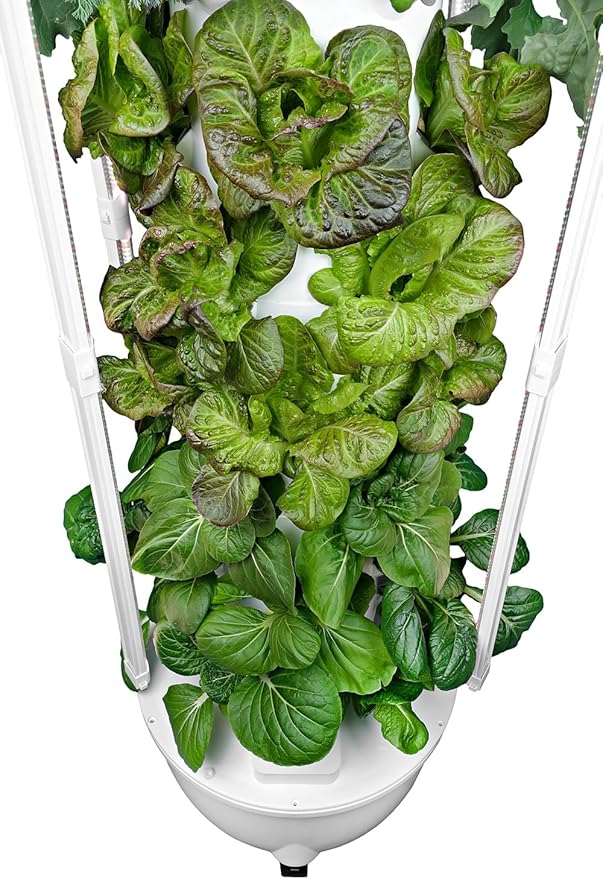 HX Aeroponic Tower | High Capacity Tower | Hydroponics Growing System Kit | Food Grade with 40 Net Pots (with LED Grow Lights)