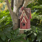 Glitzhome Bird Houses for Outside, Distressed Red Cottage Blue Bird House, 12" H Solid Wood Birdhouse Hanging Bird House for Outdoors