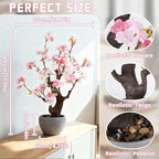 TOARTi Artificial Pink Cherry Blossom Potted Plant with Stone Pot, 18" Tall Fake Flowers Faux Plants Desk Plant, Realistic Plants Home Indoor Decor for for Home Bedroom Bathroom Office Desk