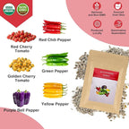 Salsa Garden Seed Pod Kit for AeroGarden, idoo, Ahopegarden, MUFGA with Red Chili/Green/Yellow/Purple Bell Pepper, Red/Golden Cherry Tomato - Hydroponics Supplies for Most Brand (7-pod)
