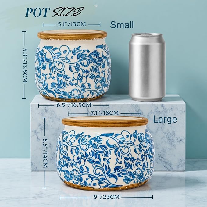 Vintage Ceramic Flower Pot - Indoor Outdoor Planters with Drainage Holes & Filter Screen, 9’’ Large Rustic Farmhouse Decorative Plant Pots for Garden/Patio/Balcony