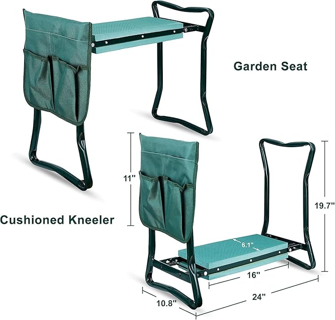SUPER DEAL Folding Garden Kneeler and Seat with Free Tool Pouches - EVA Foam Pad Protects Your Knees - Sturdy and Lightweight, Gardening Gifts for Women Men