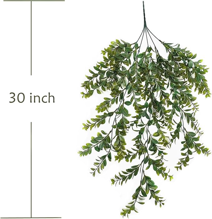 Artificial Hanging Vine Plants, Plastic Leaves Vines Fake Ivy Plant UV Resistant Greenery Faux Foliage Flowers Decor Home Indoor Outdoor Garden Door Wall Wedding Party Decoration Green 4 Pack