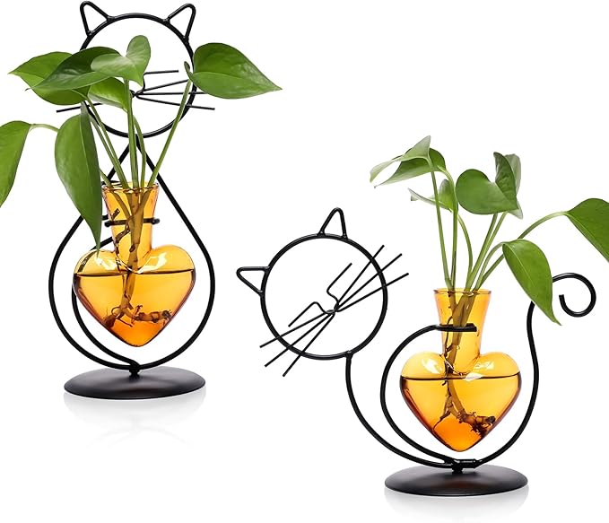 Plant Terrarium Plants Propagation Station Cat Lover Gifts for Women Home Office Decor Cat Desk Accessories
