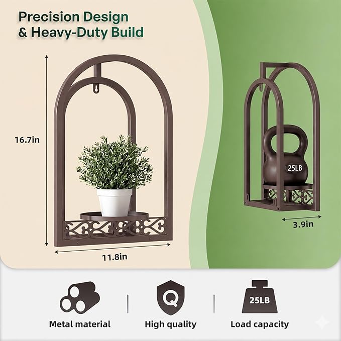 Metal Wall Planter Frame Haning Plant Stand (3 Pack Coffee)