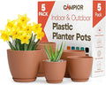 Planter Pots with Drainage Holes - Lightweight, Durable, and Space-Saving Pots for Indoor and Outdoor - Versatile Functionality, Simple Modern Design, Set of 5 Plastic Planter Pots - Terracotta