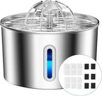 Cat Water Fountain Stainless Steel - 74oz/2.2L Automatic Large Pet Watering Bowl Dispenser for Indoor Cats - Drinking Fountains with 6 Filter, Gifts for Dogs and Kitty - Dog Waterer Bowls No Spill