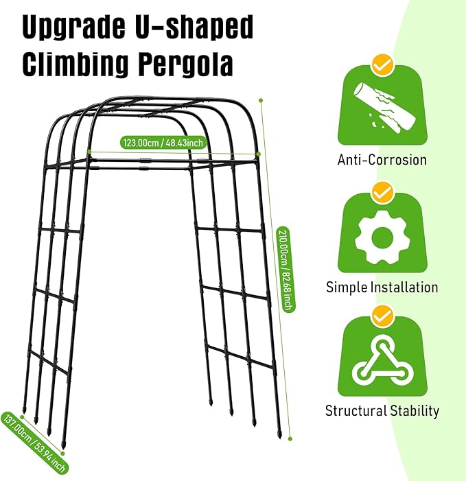 Garden Trellis Arch 7FT PP-Coated Stainless Steel Metal Extra Tall Cucumber Trellis Arch Garden Arch Trellis for Climbing Plants Outdoor Vegetable Trellis with Trellis Netting