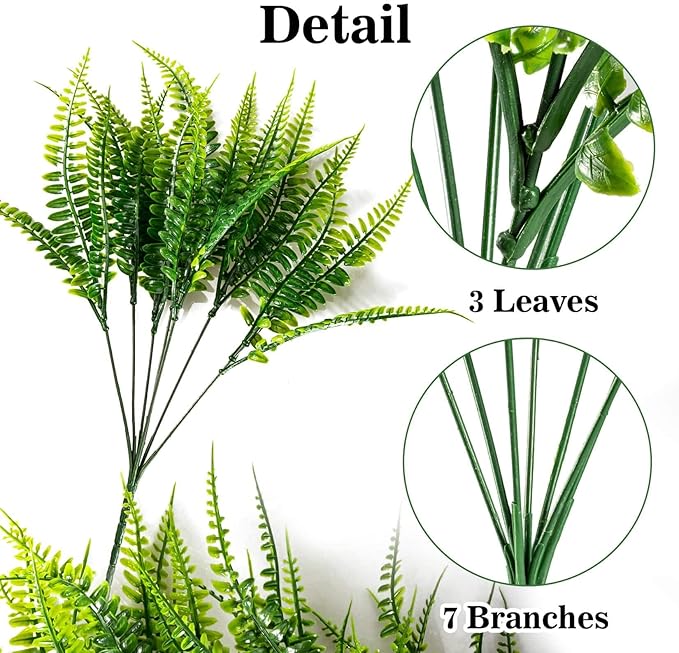 MAQIHAN 10 Pcs Fake Fern - Artificial Ferns for Outdoors - Faux Ferns for Outdoor Planter Large Outdoor Patio Decor Boston Fern Artificial Plants Faux Greenery Porch Decor