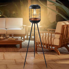 Solar Floor Lamp Outdoor Large Lanterns for Patio, Waterproof Big Solar Lamp Outdoor Metal Tripod Solar Lights for Deck Lawn Yard or Porch Decor(Black)