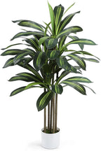 Artificial Dracaena Tree 4FT Fake Plant with White Small Planter Faux Silk Tall Floor Plant in Pot Artificial Tree for Home Office Living Room Decor Indoor