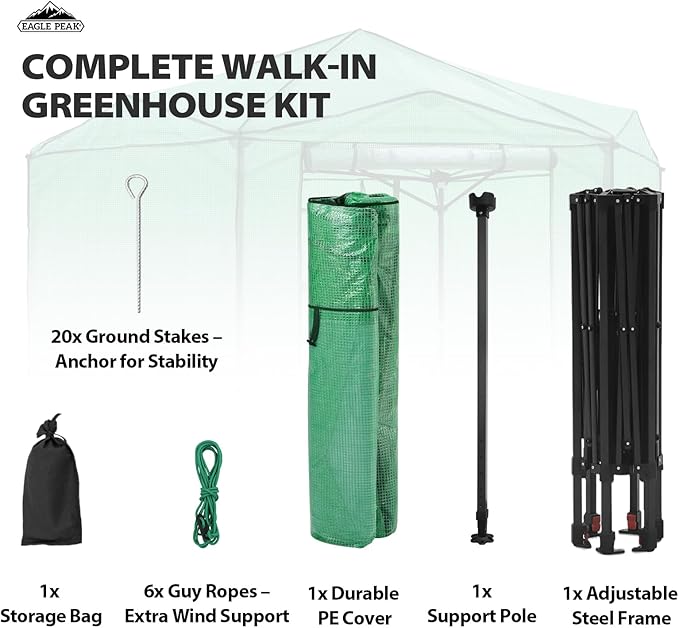EAGLE PEAK 8.5x8.5 Portable Walk in Greenhouse, Pop Up Indoor Outdoor Greenhouse, Green House Kit with Zippered Roll-Up Doors and Windows, Hexagon Design, PE Cover, Clear/Green