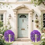 Artificial Flowers for Outdoors Fake Purple Morning Glory Hanging Flower Decoration, 2Pcs Realistic Faux Plants Petunias Long Trailing Vines,Spring Decor for Porch Patio Balcony Planter Yard