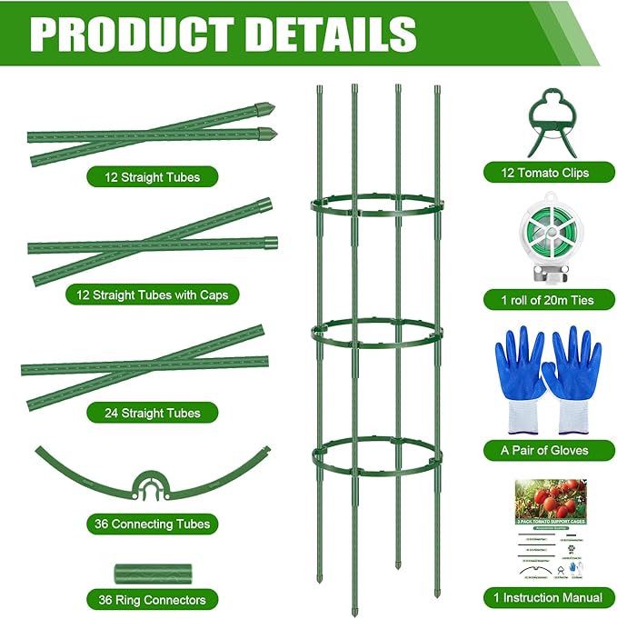 Garden Trellis, New Widened 3 Pack Tomato Cage For Garden, Up To 57'' Heavy-Duty Plant Support Tomato Trellis, Adjustable Height Tomato Stakes,Climbing Vines Flowers Stands Cucumber Trellis Plant Cage