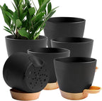 6-Pack Plant Pots with Drainage 6 Inch, Self Watering Pots for Indoor Plants, Planters for Indoor Outdoor Plants, Plastic Flower Pot, Planter for Indoor Outdoor (Black)