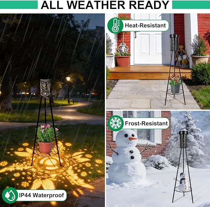 Outdoor Solar Floor Lamps RGB Color-Changing Hummingbird Projection Metal Plant-Stand Garden Light,42.5" Waterproof Decorative Solar Lamp for Patio,Deck,Yard,Porch,Path,2 Pack