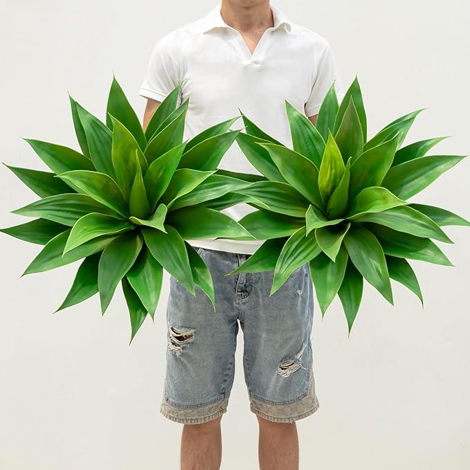 Artificial Plant Artificial Agave Plants,2PCS Faux Plants for Outdoors Artificial Plant Outdoor Large UV Resistant Fake Agave Planters for Indoor and Outdoor Decorating Outdoors Plants 22"