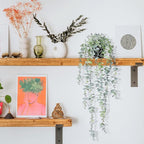 Clearain 1pcs Fake Hanging Plants, Artificial Small Potted Plants, Mini Faux Succulent Plant for Indoor Outdoor Aesthetic Office Living Room Shelf Home Decor (Eucalyptus leaves-1pcs)