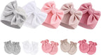 BQUBO Baby Turban Hats and Mittens Set Newborn Infant Hospital Hats Caps with Bows for Baby Boys Girls 0-12 Months
