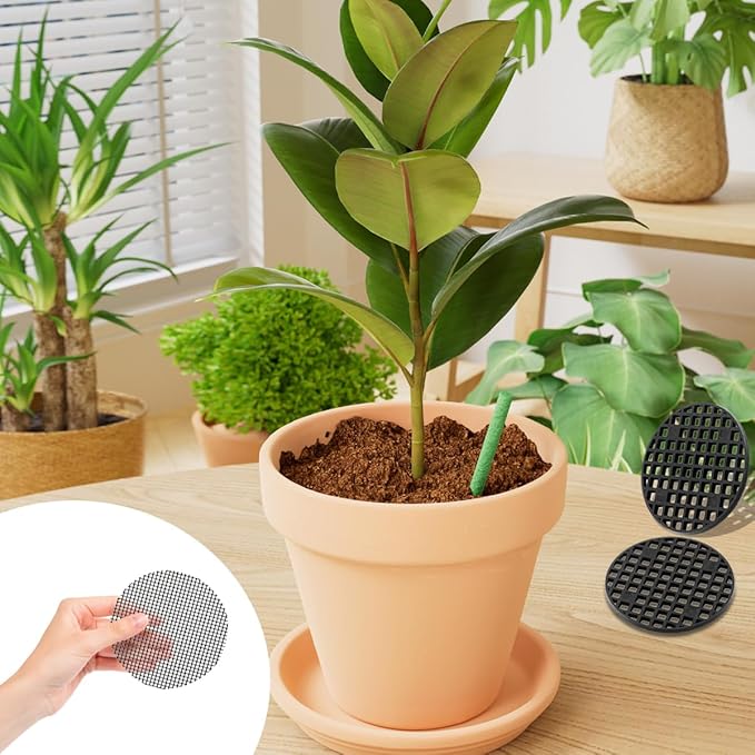 300 PCS Circular Flowerpot Hole Net Pads, 2 Styles and 6 Sizes, Flowerpot Soil Prevention, Leakage Prevention and Ventilation Pads, Indoor and Outdoor Plant Drainage Pads