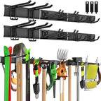 PIYILO Garage Wall Organizer, 96 in Garden Tool Organizer with 12 Adjustable Garage Hooks and 3 Storage Straps, Heavy Duty Tool Holder Wall Mount for Garden & Shed Tools