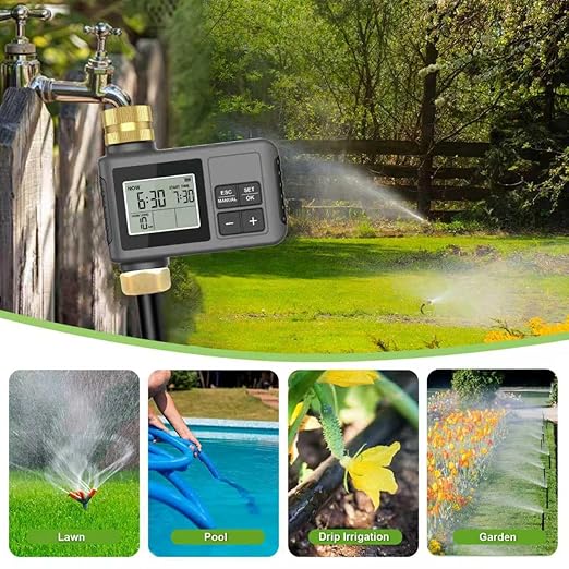 120 Ft Drip Irrigation System with Smart Water Timer – Automatic Garden Watering Kit with Solid Brass Metal Connectors, 360° Adjustable Nozzles & Bendable Tubing for Garden, Greenhouse & Lawn