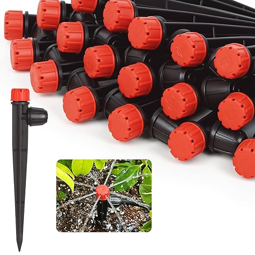Drip Emitters for 1/4" Drip Irrigation Tubing 360 Degree Water Flow 25 pcs Adjustable Irrigation Drippers with Lock Barbed Irrigation Drip Heads Drip Spray Emitters for Flower Plants Garden