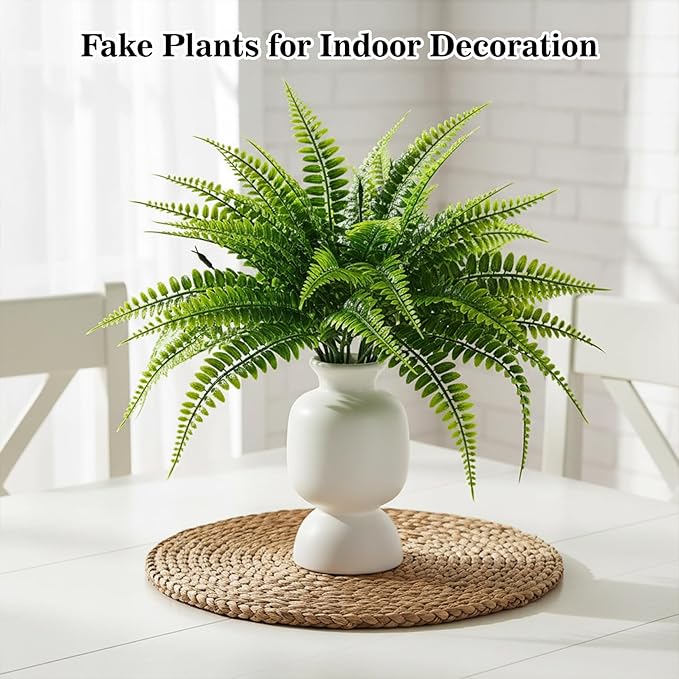 MAQIHAN 20 PCS Fake Fern - Artificial Ferns for Outdoors Faux Ferns for Outdoors Planter Large Outdoor Patio Decor Boston Fern Artificial Plants Faux Greenery Outdoor Porch Decor