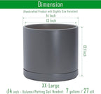 D'vine Dev 14 Inch Ceramic Planter Pot with Drainage Hole and Saucer, Indoor Cylinder Round Planter Pot, Speckled Grey, 94-O-G-3