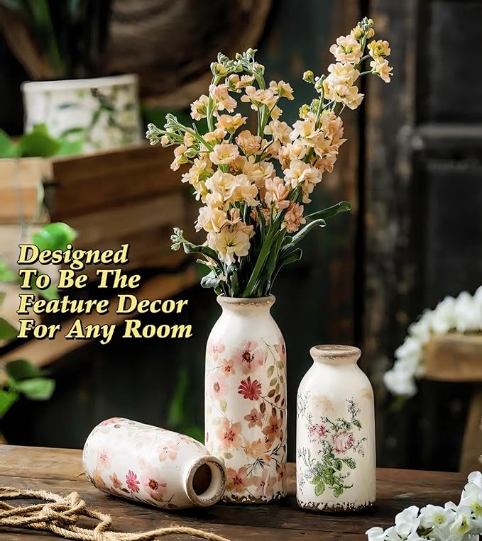 TEWEIQI Vintage Ceramic Small Vase, Farmhouse Rustic Décor, Home Decorative Vase for Your Kitchen, Bedroom, Office, Living Room, Bathroom& Shelf Centerpiece Table Decorations (Retro Creative Style S)