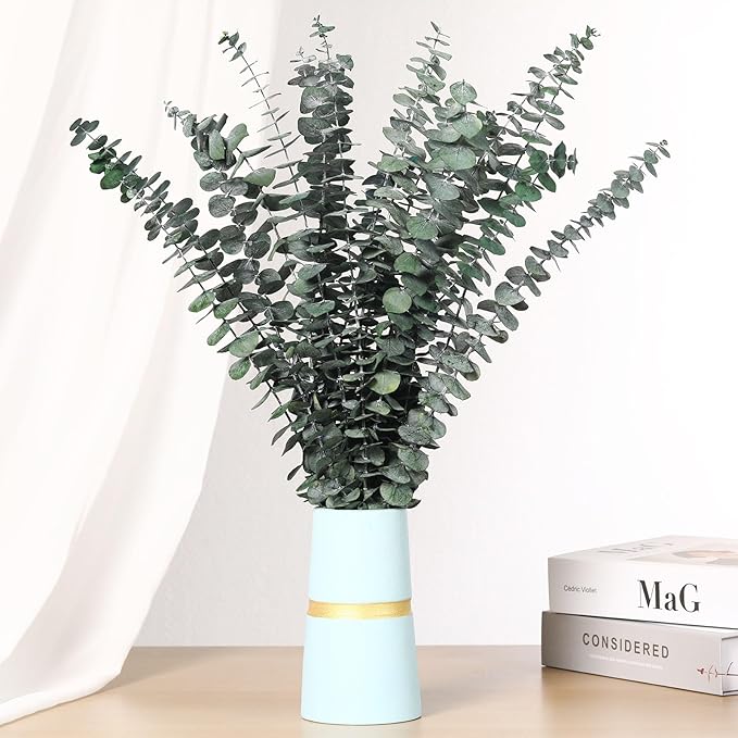 12 Pcs Dried Eucalyptus Stems for Shower, 17'' Natural Real Live Eucalyptus Leaves Branches Hanging Shower Plant for SPA Home Fragrance Bathroom Table Vase Decor