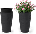 Giantex 18" Tall Flower Pot Set of 2, Modern Decorative Planter Pots w/Insert Bucket, Handle, Drainage Holes, Round Spiral Textured Flower Pots for Outdoor Indoor Garden Patio Front Porch (Black)