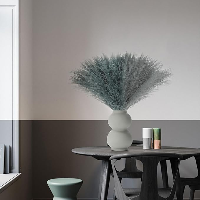 SeptCat 60 Pcs Pampas Grass Light Grey and Dark Grey Decor 21.7" Fluffy Faux Short Pampas Grass Artificial Small Pompas Grass Flower Vase Filler for Home Wedding Decoration
