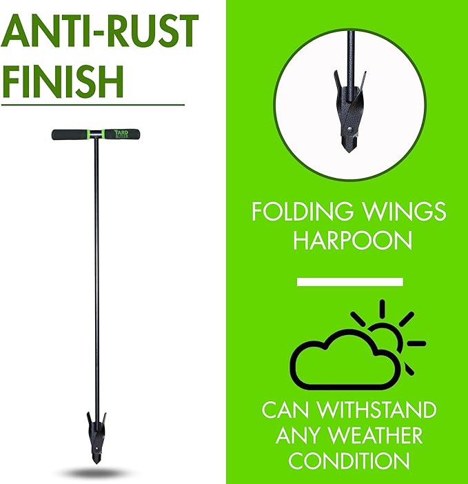 Yard Butler ICA-36 Compost Aerator - Lawn Care Tool for Aerating - Long-Handled - Power-Coated Steel Construction - Comfortable Cushioned Handles Garden Tool - Easy to Use